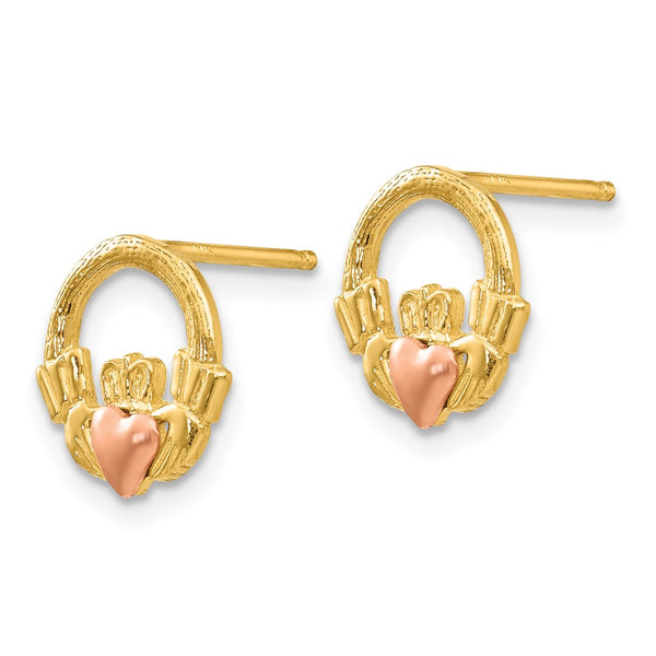 14K Two-Tone Gold Claddagh Stud Earrings