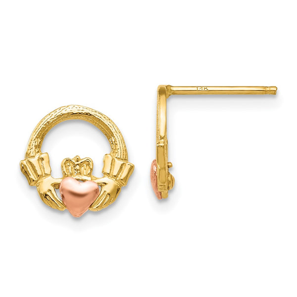 14K Two-Tone Gold Claddagh Stud Earrings