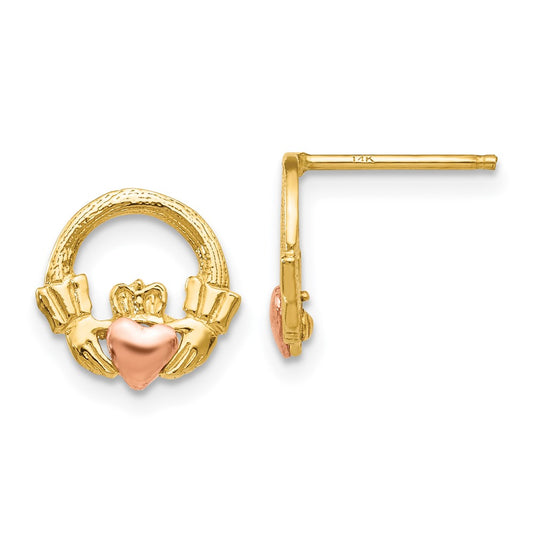 Shop Stylish 14K Two-Tone Gold Claddagh Stud Earrings | Luxury Design
