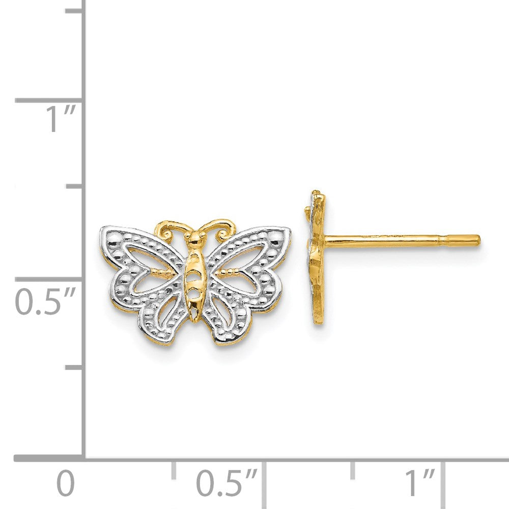High-Quality 14K White Gold Butterfly Post Earrings - Stylish Rhodium Finish