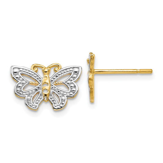 High-Quality 14K White Gold Butterfly Post Earrings - Stylish Rhodium Finish