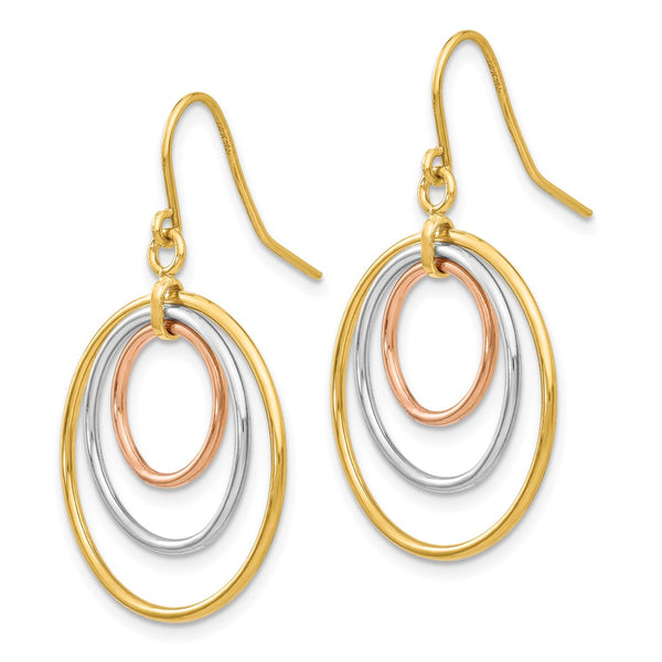 14K Tri-Color Gold Circle Drop Earrings