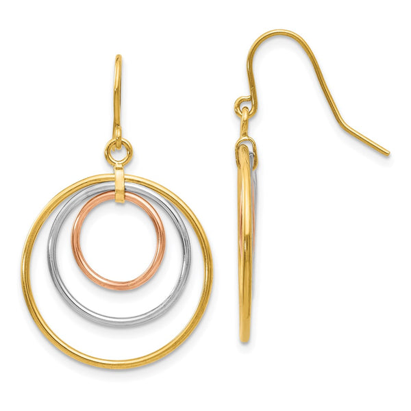 14K Tri-Color Gold Circle Drop Earrings