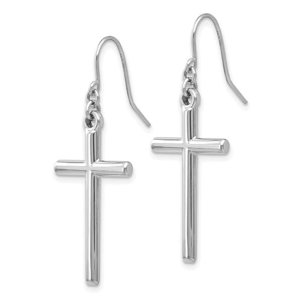14K White Gold Hollow Cross Drop Earrings