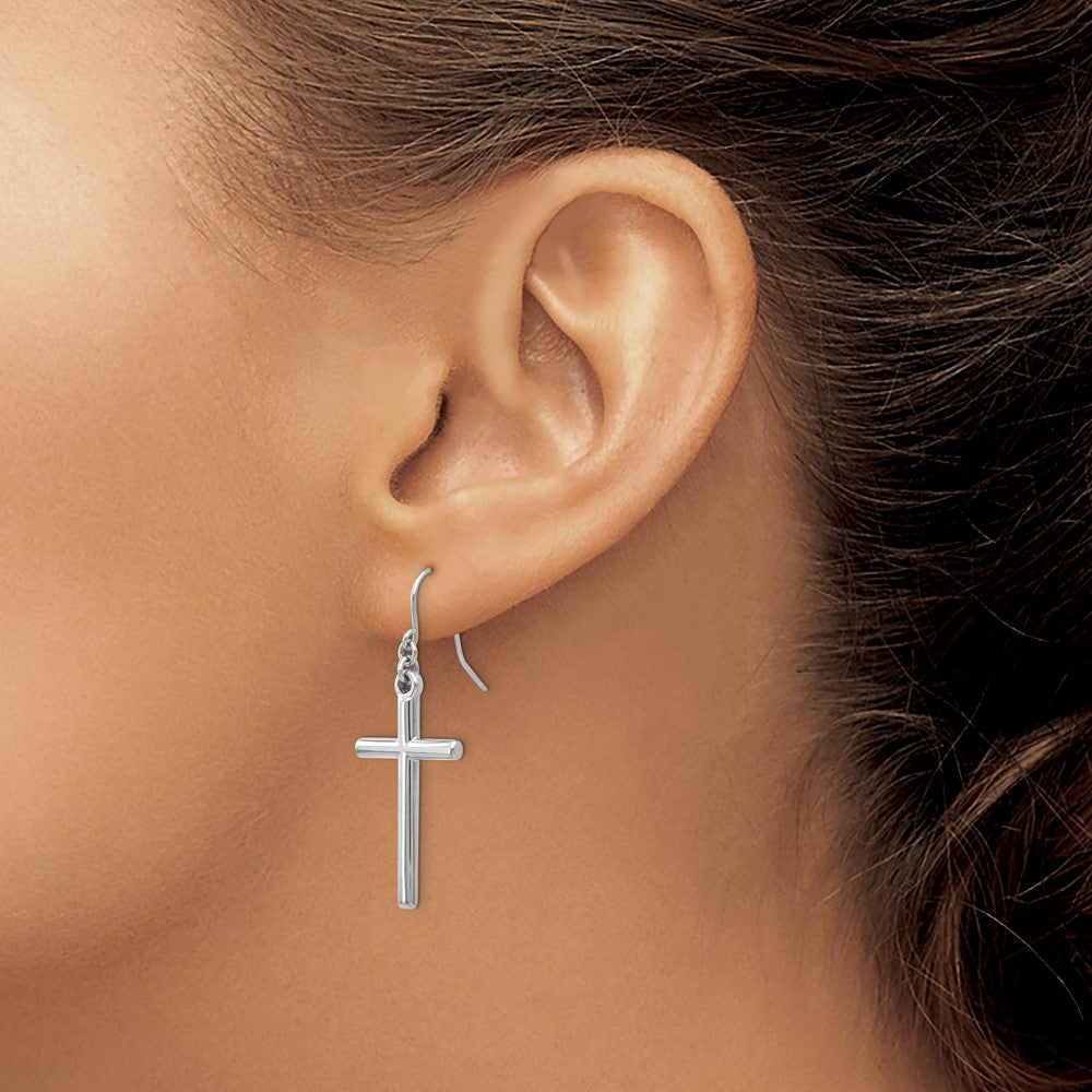 High-Quality 14K White Gold Hollow Cross Drop Earrings - Stylish & Affordable