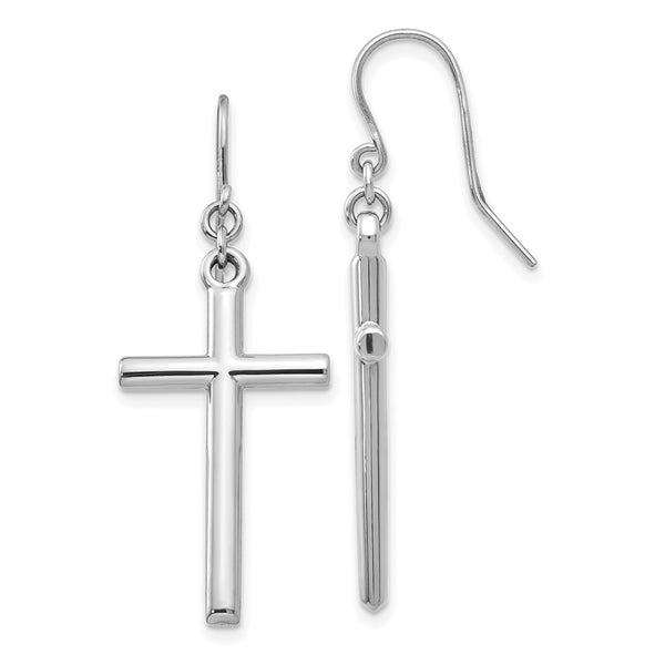 14K White Gold Hollow Cross Drop Earrings