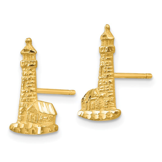 Shop Stylish 14K Gold Diamond-Cut Lighthouse Earrings - Exclusive Design