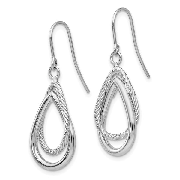 14K White Gold Teardrop Earrings - Polished Textured