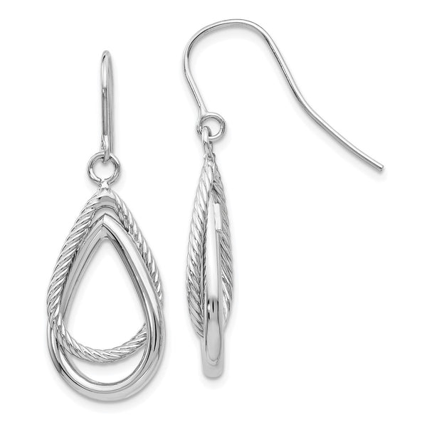 14K White Gold Teardrop Earrings - Polished Textured