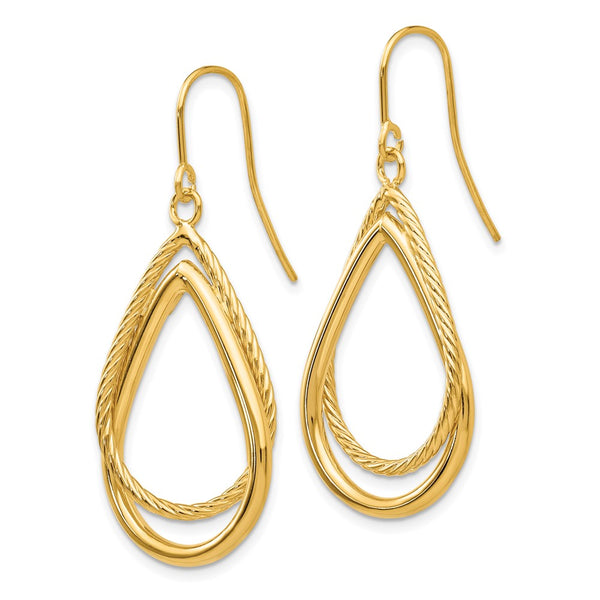 14K Gold Teardrop Earrings - Polished Textured