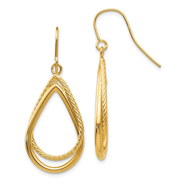 14K Gold Teardrop Earrings - Polished Textured