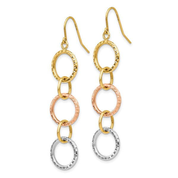 14K Tri-Color Gold Diamond-Cut Circle Dangle Earrings