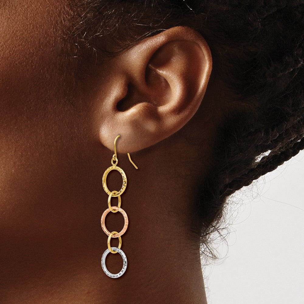 Buy Stylish 14K Tri-Color Gold Diamond-Cut Circle Dangle Earrings