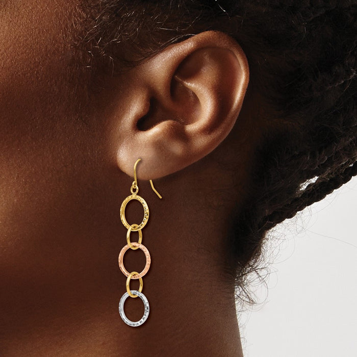 Buy Stylish 14K Tri-Color Gold Diamond-Cut Circle Dangle Earrings-3