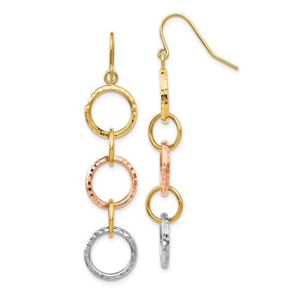14K Tri-Color Gold Diamond-Cut Circle Dangle Earrings