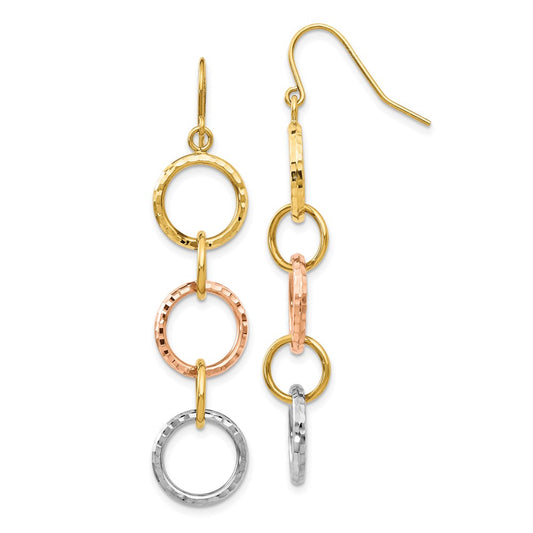 Buy Stylish 14K Tri-Color Gold Diamond-Cut Circle Dangle Earrings