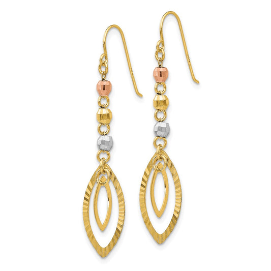 Exclusive 14K Tri-Color Diamond-Cut Oval Dangle Earrings - Stylish Bead Design