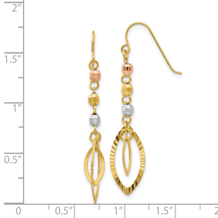 Exclusive 14K Tri-Color Diamond-Cut Oval Dangle Earrings - Stylish Bead Design-4