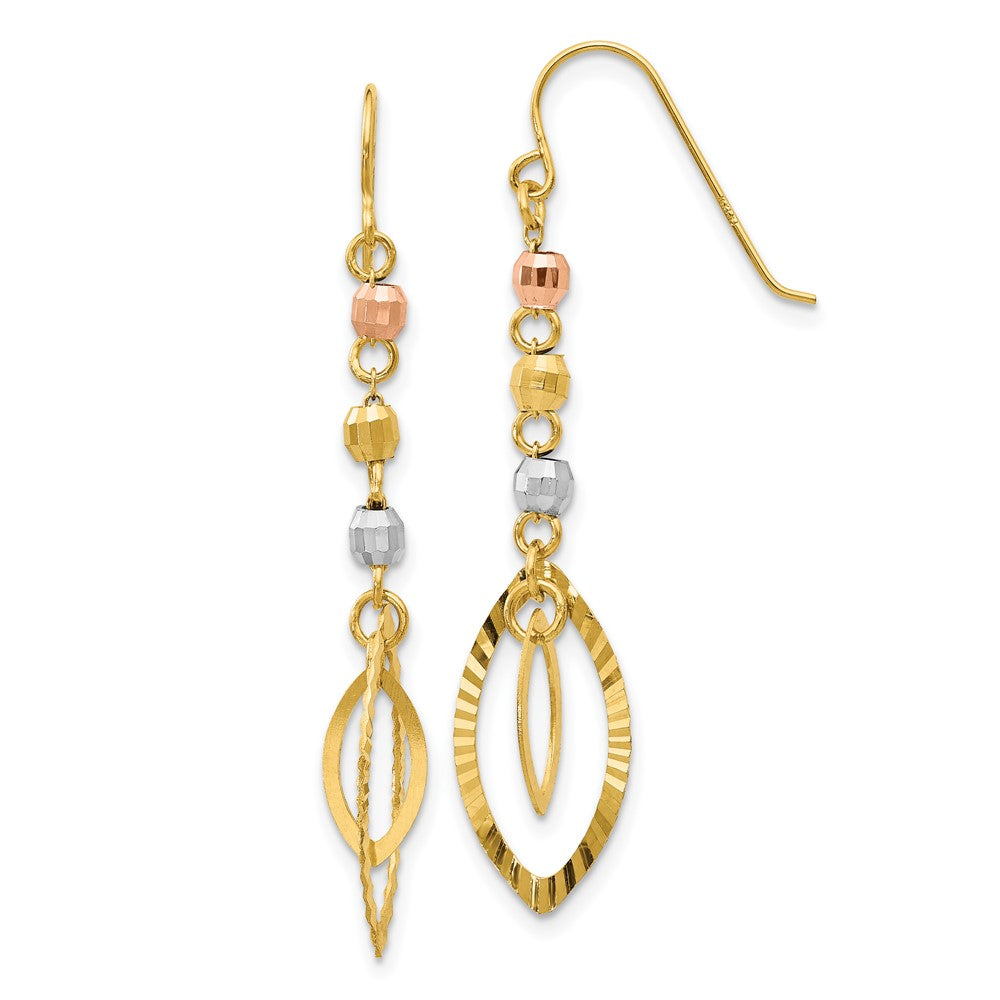 Exclusive 14K Tri-Color Diamond-Cut Oval Dangle Earrings - Stylish Bead Design