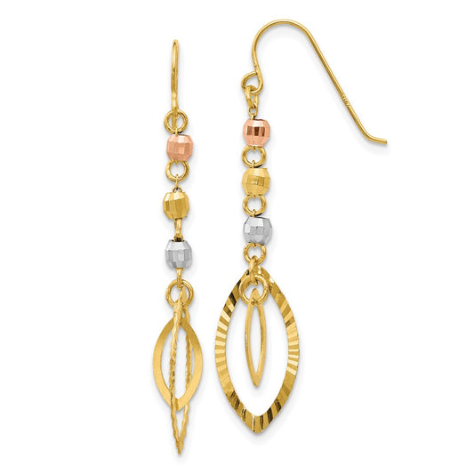 Exclusive 14K Tri-Color Diamond-Cut Oval Dangle Earrings - Stylish Bead Design