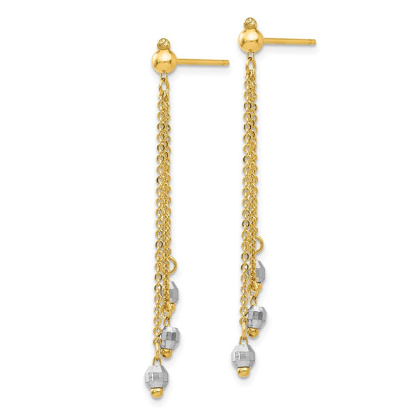 14K Two-Tone Cable Chain Earrings with Faceted Beads, 1.5"