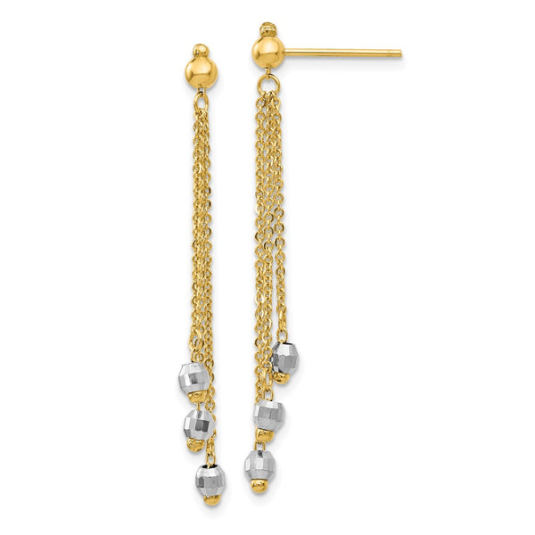 14K Two-Tone Cable Chain Earrings with Faceted Beads, 1.5"