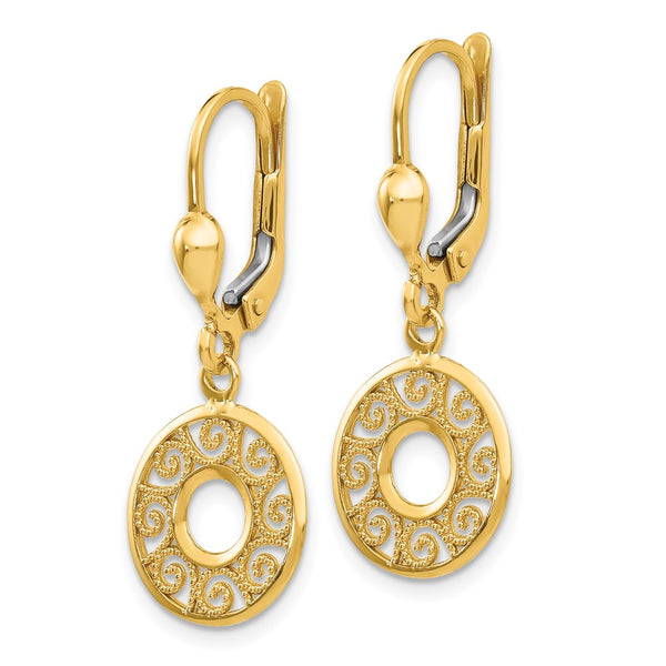 14K Gold Filigree Leverback Earrings