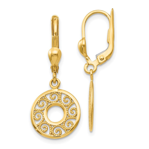 14K Gold Filigree Leverback Earrings