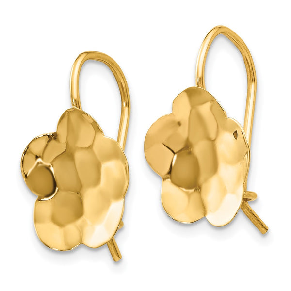 14K Gold Hammered Flower Disc Earrings - Concave