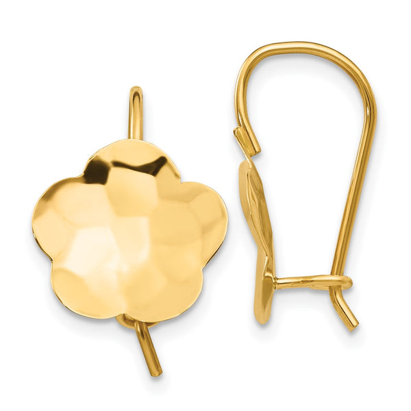 14K Gold Hammered Flower Disc Earrings - Concave