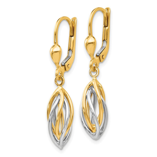 14K Two-Tone Polished Drop Leverback Earrings