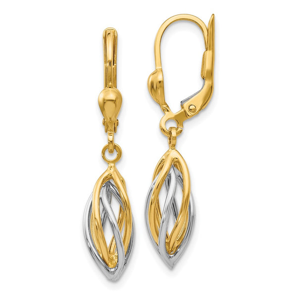 14K Two-Tone Polished Drop Leverback Earrings