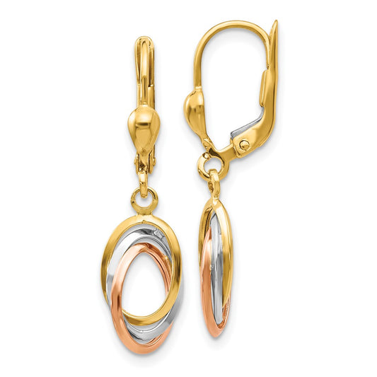Shop Exclusive 14K Tri-Color Polished Drop Leverback Earrings - Stylish & Affordable!