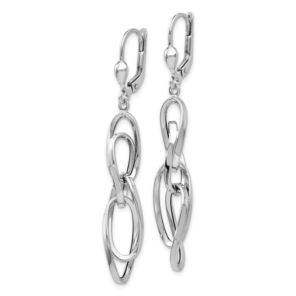14K White Gold Polished Drop Leverback Earrings