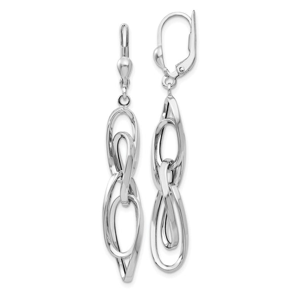 14K White Gold Polished Drop Leverback Earrings