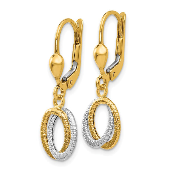 14K Two-Tone Textured Dangle Leverback Earrings - Lightweight