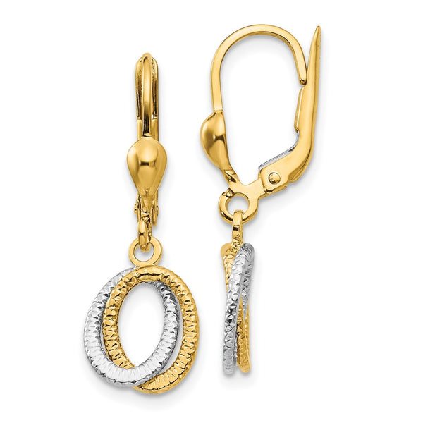 14K Two-Tone Textured Dangle Leverback Earrings - Lightweight