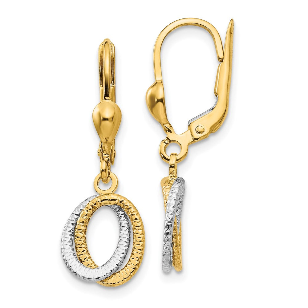 Buy Stylish 14K Two-Tone Textured Dangle Leverback Earrings - Lightweight Luxury