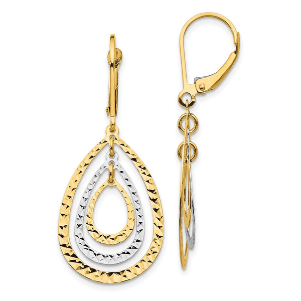 14K Two-Tone Diamond-Cut Leverback Earrings - Style GR1-1011976