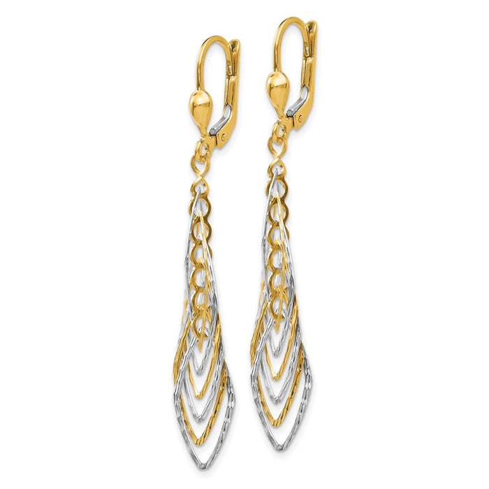 Shop Stylish 14K Two-Tone Polished Diamond-Cut Dangle Leverback Earrings-2
