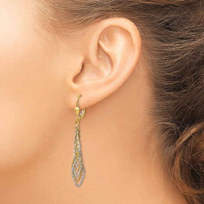 Shop Stylish 14K Two-Tone Polished Diamond-Cut Dangle Leverback Earrings-3