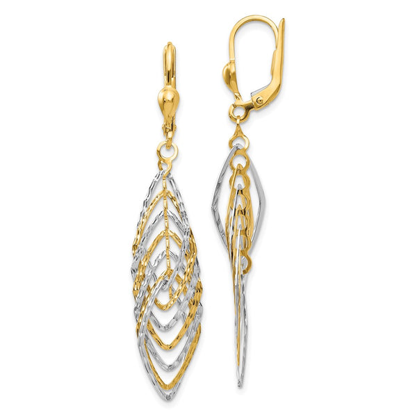 14K Two-Tone Polished Diamond-Cut Dangle Leverback Earrings