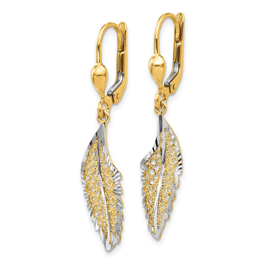 Shop Stylish 14K Gold & Rhodium-Plated Textured Leaf Earrings - Luxury Design