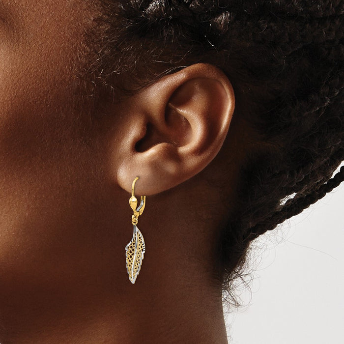 Shop Stylish 14K Gold & Rhodium-Plated Textured Leaf Earrings - Luxury Design-3