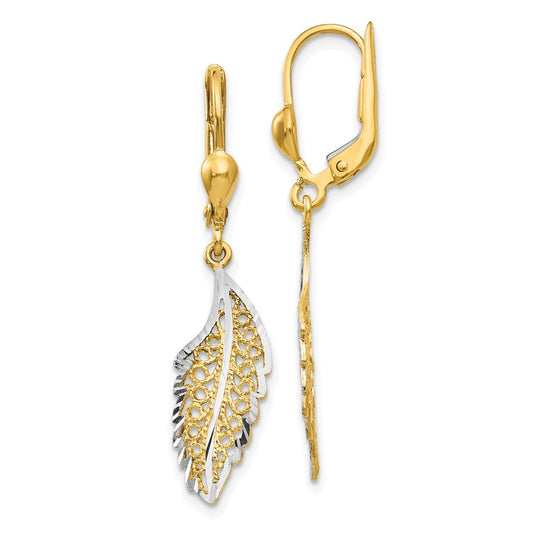 Shop Stylish 14K Gold & Rhodium-Plated Textured Leaf Earrings - Luxury Design
