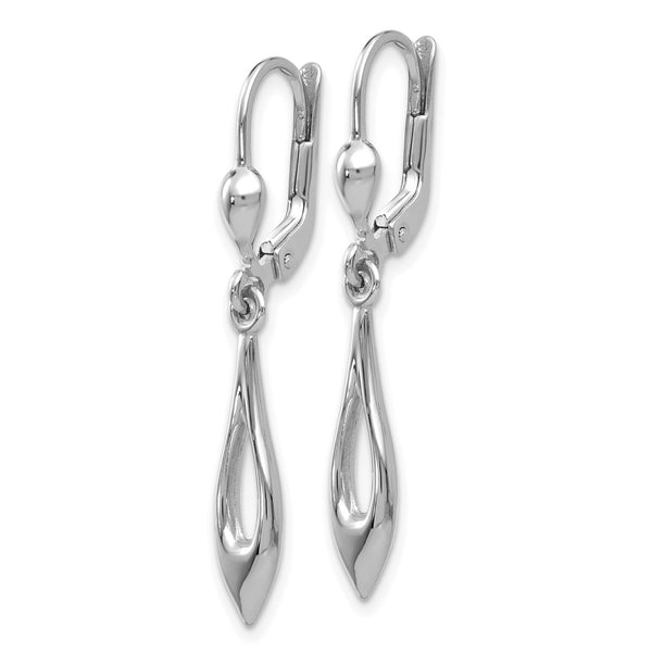 14K White Gold Polished Leverback Dangle Earrings - 1.5" Long