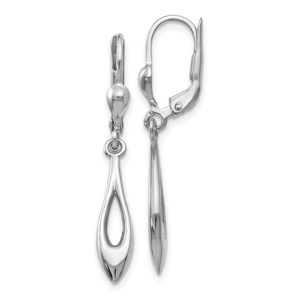 14K White Gold Polished Leverback Dangle Earrings - 1.5" Long