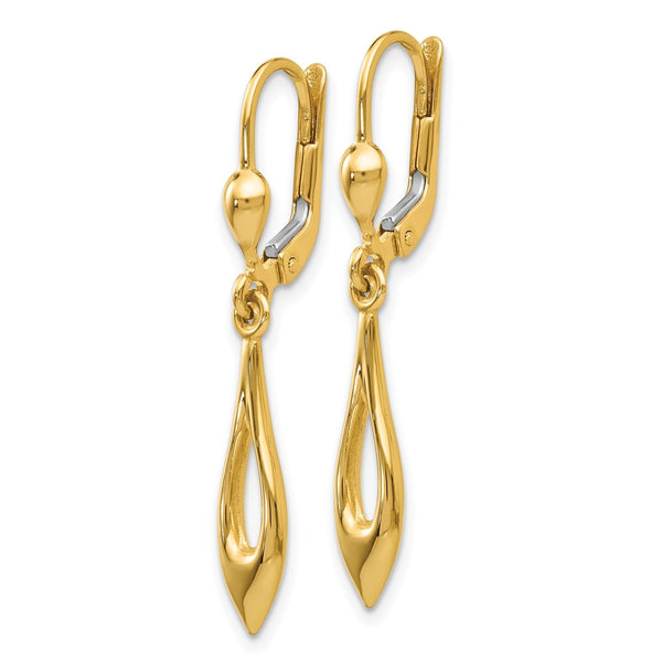 14K Gold Dangle Leverback Earrings - 0.85mm, Lightweight