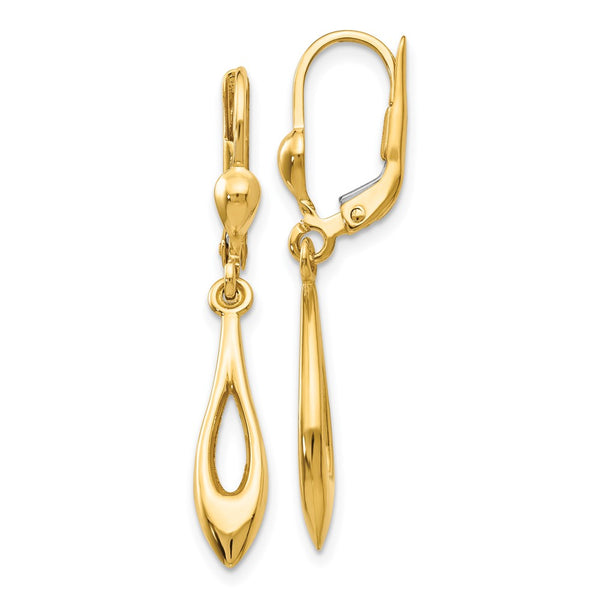 14K Gold Dangle Leverback Earrings - 0.85mm, Lightweight