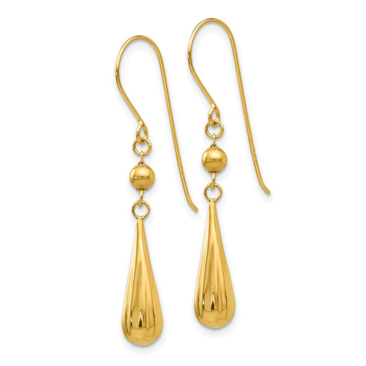 Exclusive 14K Gold Grooved Puffed Teardrop Earrings - Stylish Luxury